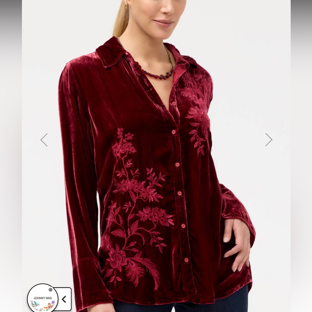 Johnny Was Velvet Vintage Button Down Shirt size Small